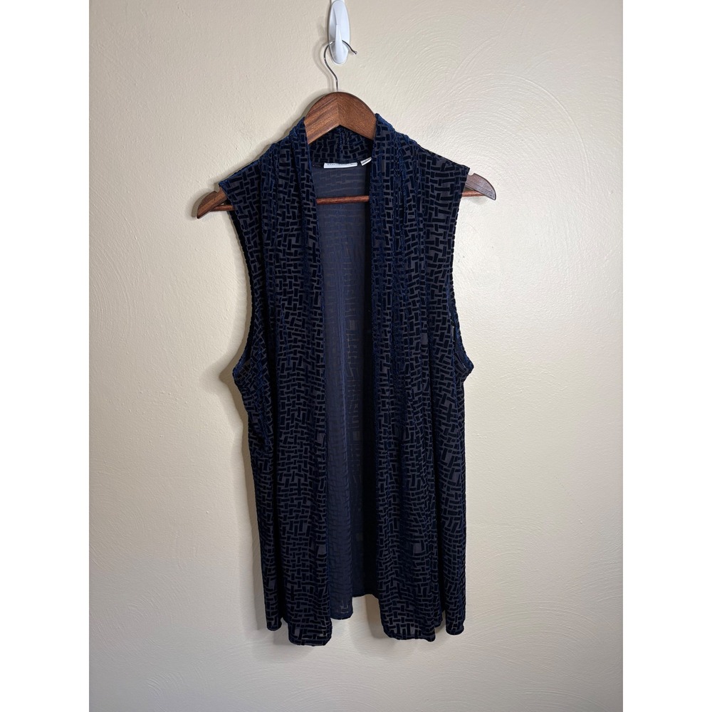 Susan Graver Womens Vest Navy Blue Geometric Burnout Velvet Sleeveless Large